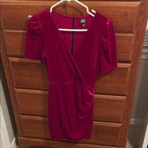 Fuchsia Velvet Wrap Mini Dress